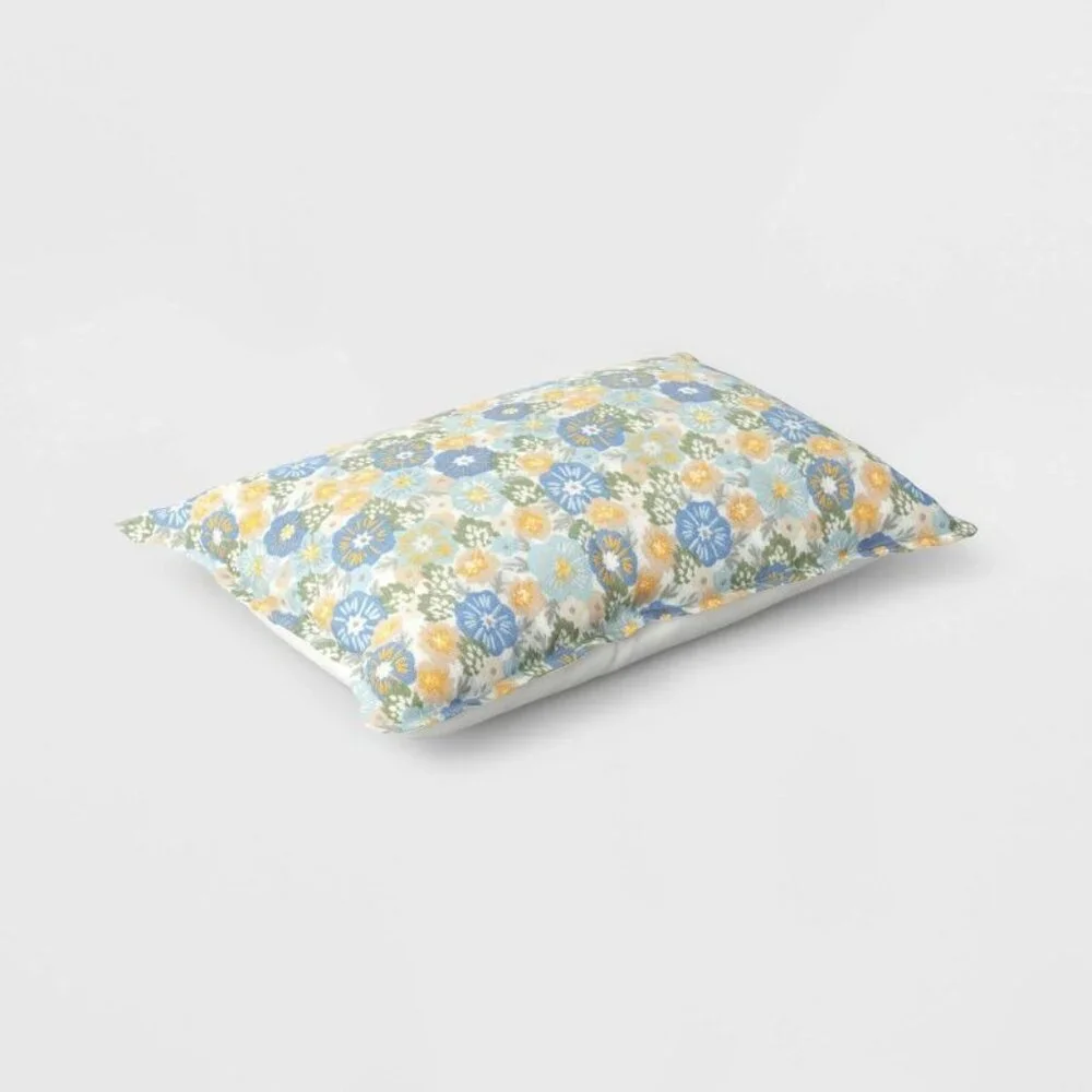 Target Room Essentials Printed Cotton Embroidery‎ Lumbar Throw Pillow Blue 2024